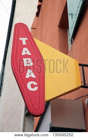 French Red And White Sign Tabac. In France 