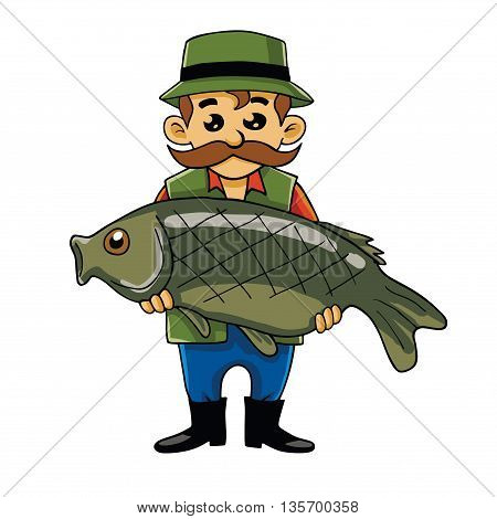 Fisherman Carrying Big Fish Cartoon Vector Mascot
