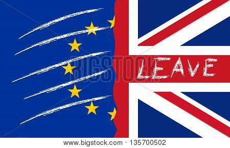 vector illustration of United Kingdom and european flag with word leave isolated background
