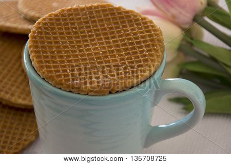 Caramel Stroopwafels (soft toasted dutch waffles) and Coffee