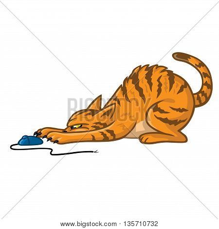 Cat Playing With Computer Mouse Vector Cartoon