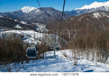 Sochi, Russia - February 10, 2016: Ski lift in Rosa Khutor Alpine Resort in Sochi