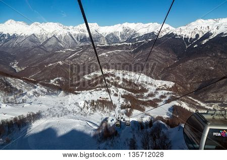 Sochi, Russia - February 10, 2016: Ski lift in Rosa Khutor Alpine Resort in Sochi
