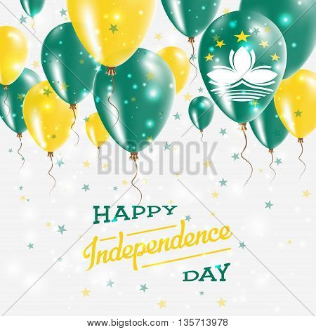 Macao Vector Patriotic Poster. Independence Day Placard With Bright Colorful Balloons Of Country Nat