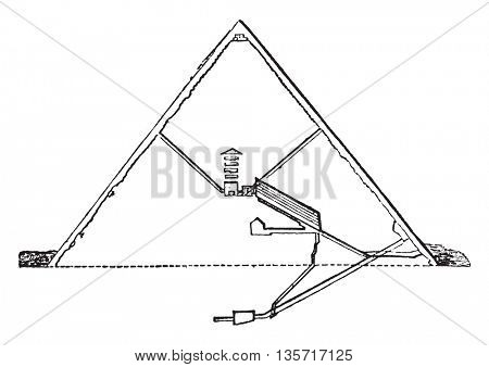 Section of the Great Pyramid, vintage engraved illustration. Magasin Pittoresque 1843.