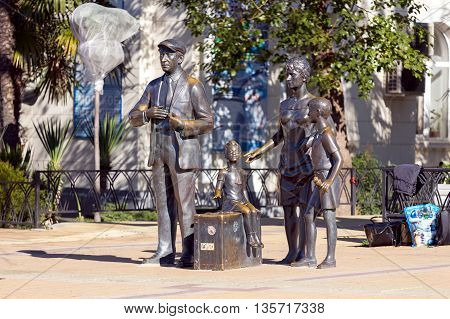 Sochi, Russia - February 9, 2016: The monument to the heroes of the Comedy directed by Leonid Gaidai The Diamond Arm, mounted in Sochi near the building of the marine station.