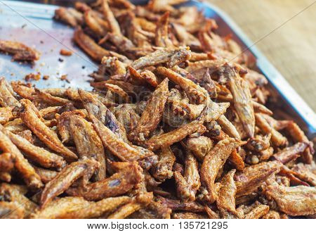 Fried chicken wings on stanless steel platechicken wings snack