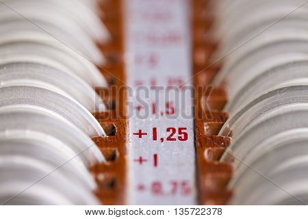 Closeup of classic ophthalmological equipment. At the optometrist concept.