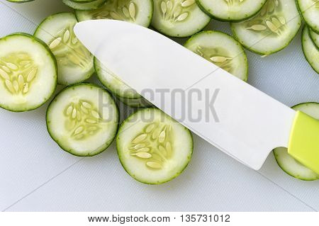 Pile Of Green Cucomber Slices, Close Up