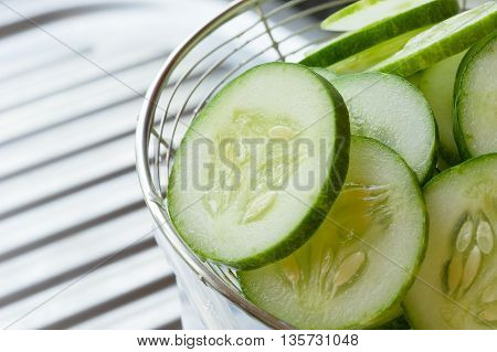 Pile Of Green Cucomber Slices, Close Up