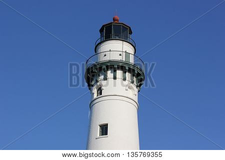 Wind Point Lighthouse in the Racine, Wisconsin Area on a beautiful clear blue sky day