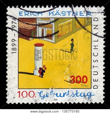 GERMANY - CIRCA 1999: a stamp printed in the Germany  shows illustration by Walter Trier to "Emil and the Detectives" by Erich Kastner (1899-1974), writer, circa 1999