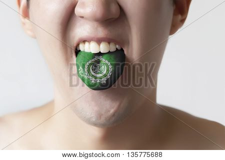 Arab League Flag Painted In Tongue Of A Man - Indicating Arabic Language And Speaking - Arab League