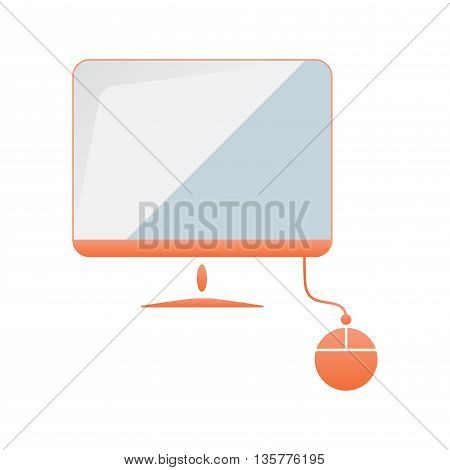 orange color computer. computer and mouse illustration.