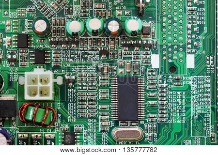 Socket electronics components on PC computer mainboard and have concept about technology.