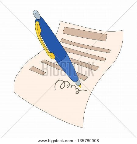 The document is signed icon in cartoon style on a white background