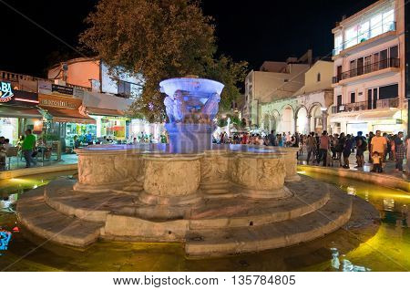CRETEHERAKLION-JULY 24: The fountain on Lions Square on July 242014 on the Cete island Greece.