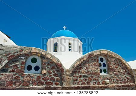 Detail of Orthodox church on the island of Thera(Santorini) Greece.