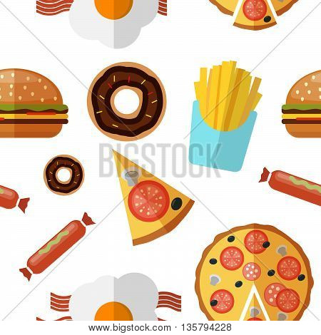 junk food seamless pattern. Stock vector. Vector illustration.