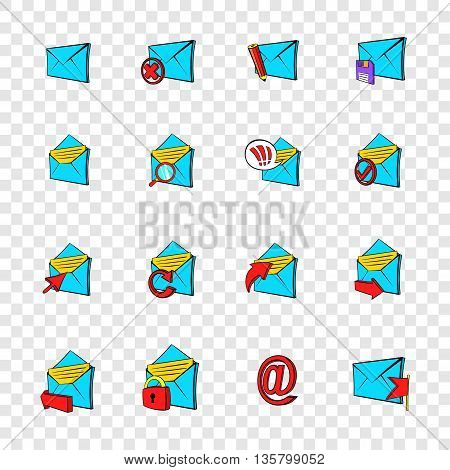 Mail icons set in pop-art style with transparency for design