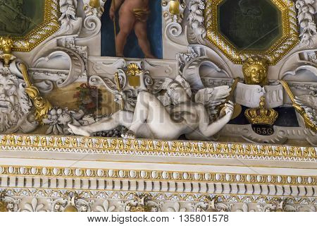FONTAINBLEAU, FRANCE - MAY 16, 2015: This is fragment of the place which is called the King's Staircase. It is located on the site of the former bedroom of Mrs. d'Estamp.