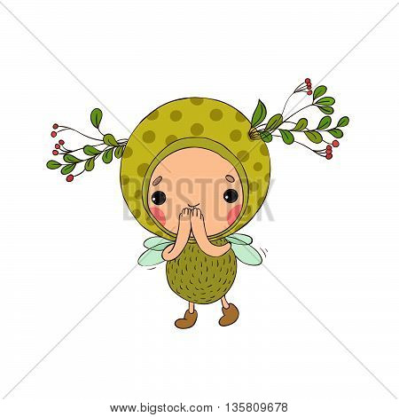Forest Fairy on a white background. Hand drawing isolated objects on white background. Vector illustration.