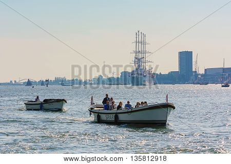 Amsterdam, Netherlands - August 20: SAIL Amsterdam 2015 is an immense flotilla of Tall Ships maritime heritage naval ships and impressive replicas August 20, 2015 in Amsterdam, Netherlands