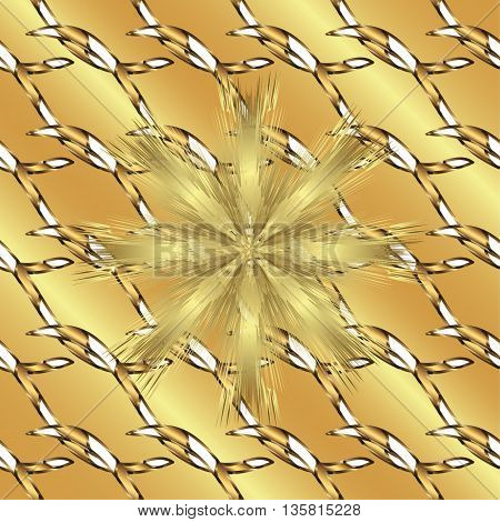 Vintage pattern on golden background with golden elements.