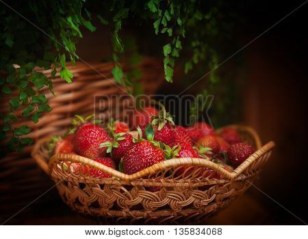 fruit. Fresh strawberries on old wooden background