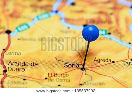 Soria pinned on a map of Spain