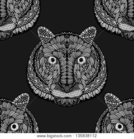 Black and white Seamless Tiger pattern. Vector illustration image