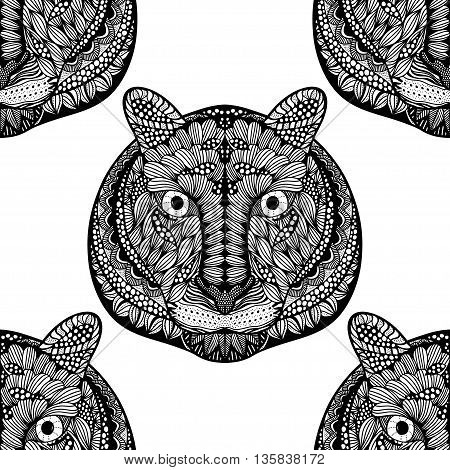Black and white Seamless Tiger pattern. Vector illustration image