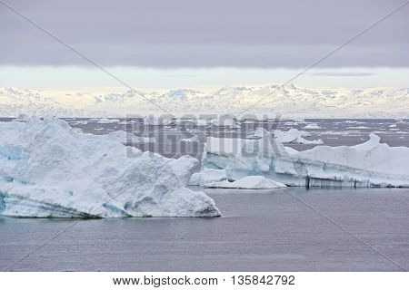 Icebergs are on the north pole, arctic ocean, Ilulissat town at Greenland