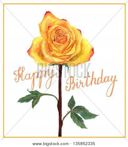 Postcard With Watercolor Yellow Rose