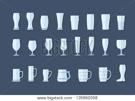 Beer glasses and mugs, vector flat line icons set