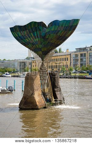 TURKU, FINLAND - JUNE 13, 2015: A fountain-sculpture 