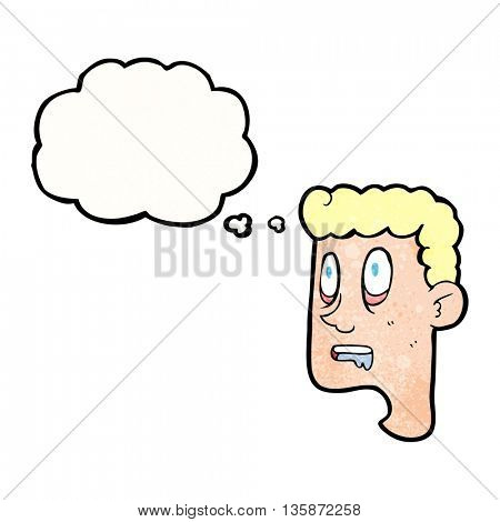 freehand drawn thought bubble textured cartoon staring man drooling