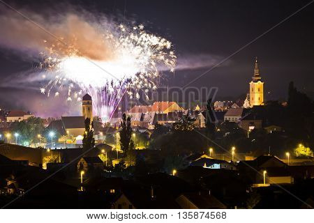 Town of Krizevci fireworks evening view Prigorje Croatia