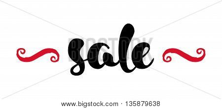 Modern SALE banner. Discount tag in red, black and white. Hand written lettering. The word SALE with swashes. Calligraphy design element. Sale background. Vector illustration.
