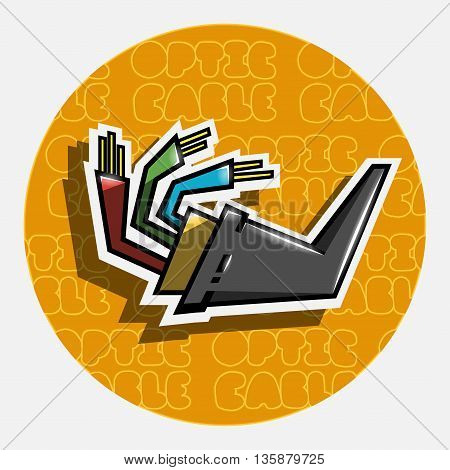 Optic fiber cable on round background. Vector illustration