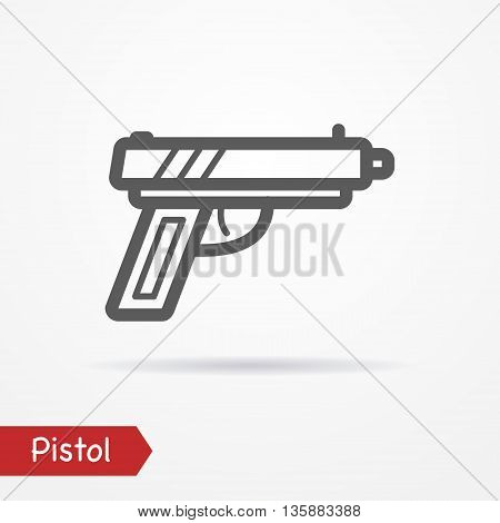 Abstract pistol in line style. Typical simplistic modern pistol. Isolated pistol icon with shadow. Pistol vector stock image.