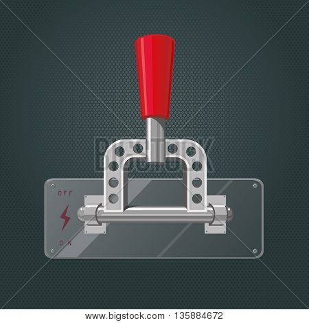 Metallic knife switch with a red handle. Isolated vector illustration