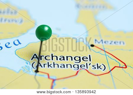 Archangel pinned on a map of Russia
