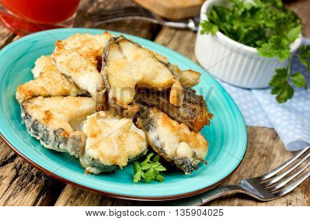 Fried fish sea rabbit (chimera fish sea rat) selective focus