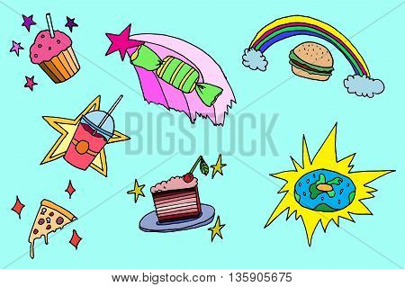 Magic food set. Hand drawn vector stock illustration.