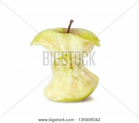 The stub of an apple on a white background