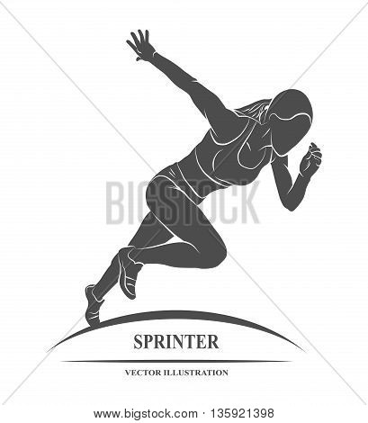 Athlete at the start of the treadmill. Vector illustration.