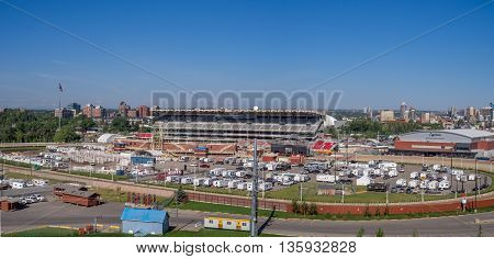 CALGARY, CANADA - JUNE 5: Calgary Stampede's rodeo grounds on June 5, 2016 in Calgary, Alberta. Calgary Stampede's rodeo grounds are home to one of the biggest rodeos on earth.