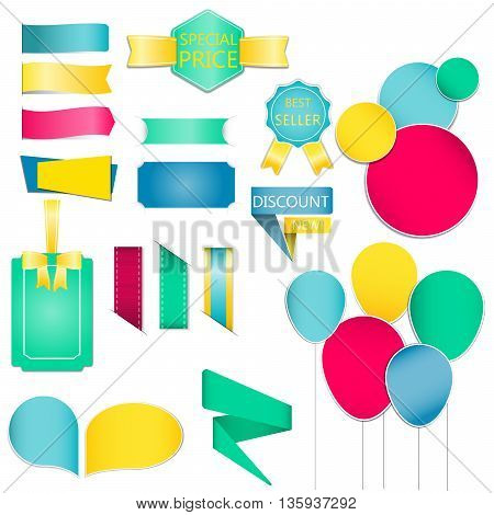 Collection of colorful speech bubbles and dialog balloons.Ribbon And Labels vector / Illustration