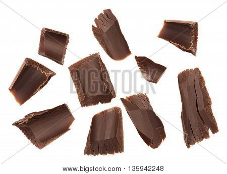 Close up Chocolate chips on a white background